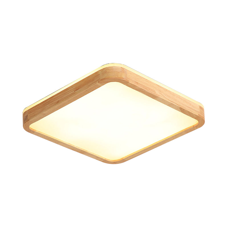 Round Corner Wood Flush Light Fixture Nordic Beige LED Surface Mount Ceiling Lamp with Acrylic Diffuser, 16/19.5 Inch Wide Clearhalo 'Ceiling Lights' 'Close To Ceiling Lights' 'Close to ceiling' 'Flush mount' Lighting' 1459429