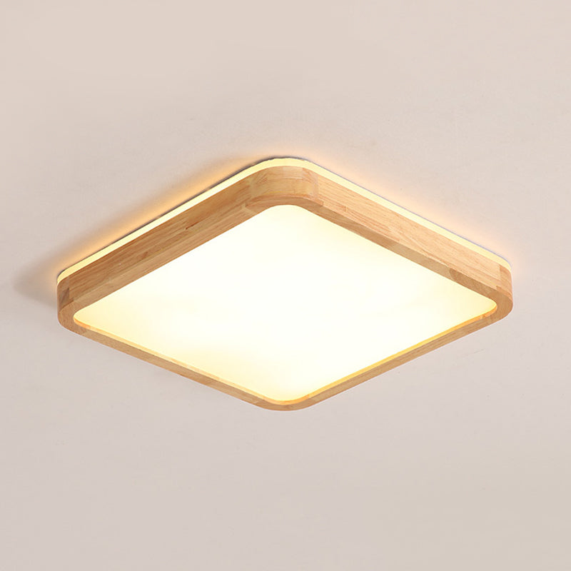 Round Corner Wood Flush Light Fixture Nordic Beige LED Surface Mount Ceiling Lamp with Acrylic Diffuser, 16/19.5 Inch Wide Clearhalo 'Ceiling Lights' 'Close To Ceiling Lights' 'Close to ceiling' 'Flush mount' Lighting' 1459430