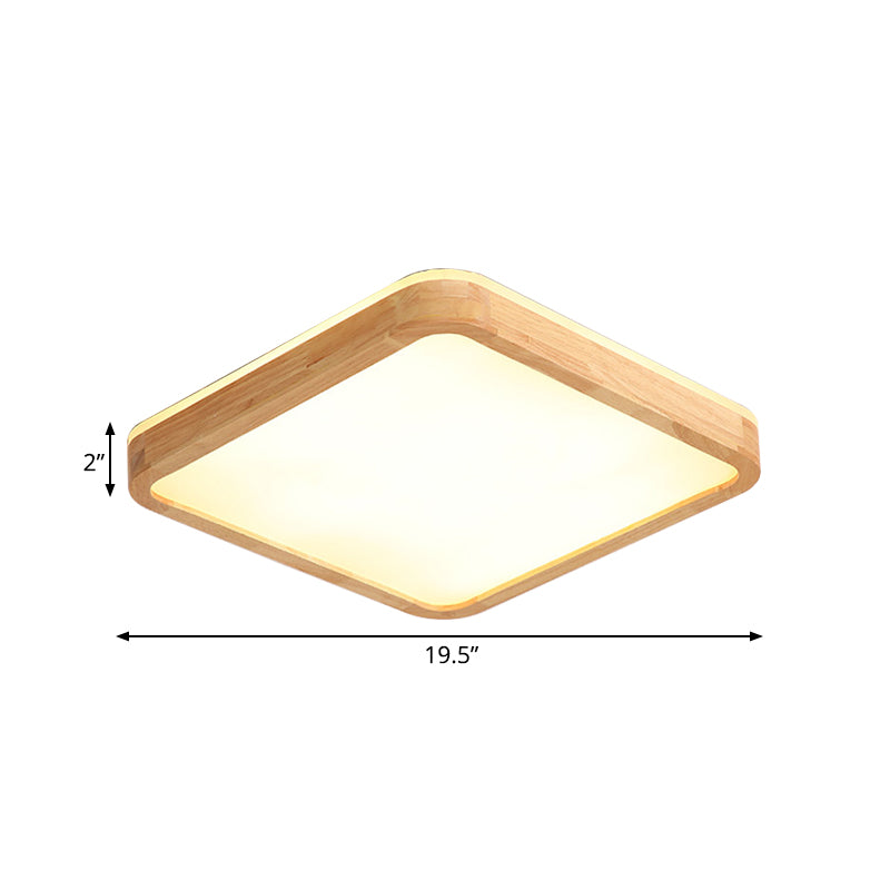 Round Corner Wood Flush Light Fixture Nordic Beige LED Surface Mount Ceiling Lamp with Acrylic Diffuser, 16/19.5 Inch Wide Clearhalo 'Ceiling Lights' 'Close To Ceiling Lights' 'Close to ceiling' 'Flush mount' Lighting' 1459432