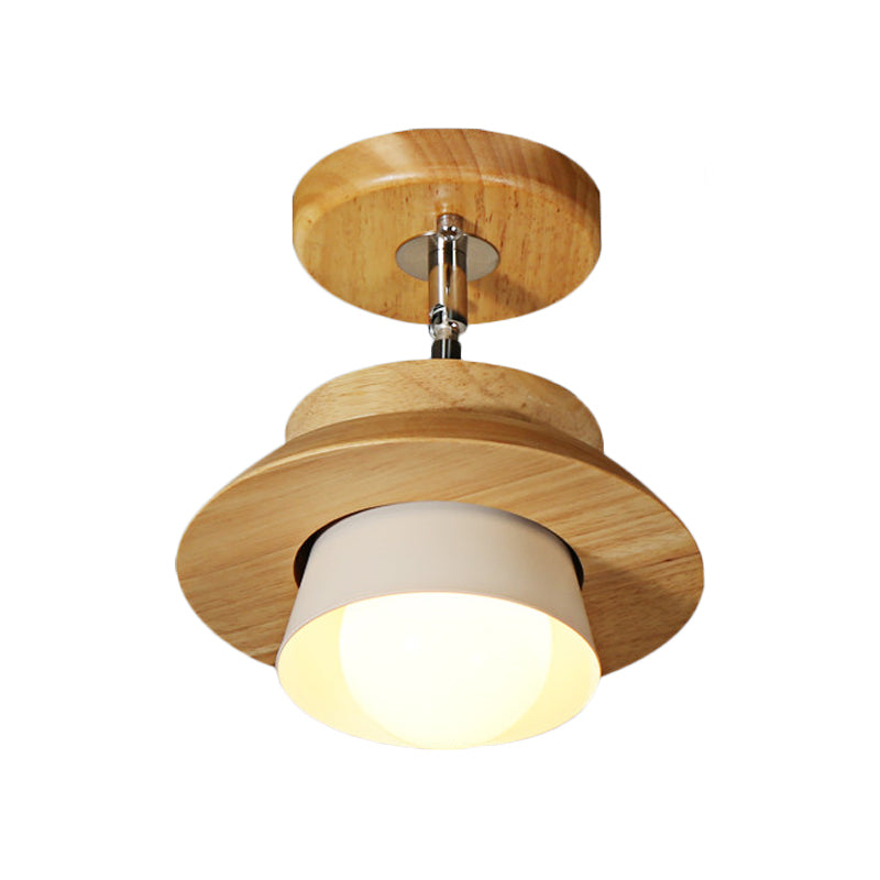 Small Wood Cap Rotatable Ceiling Lamp Minimalist 1 Head Semi Flush Mount Fixture with Inserted White Lampshade Clearhalo 'Ceiling Lights' 'Close To Ceiling Lights' 'Close to ceiling' 'Semi-flushmount' Lighting' 1459451