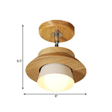 Small Wood Cap Rotatable Ceiling Lamp Minimalist 1 Head Semi Flush Mount Fixture with Inserted White Lampshade Clearhalo 'Ceiling Lights' 'Close To Ceiling Lights' 'Close to ceiling' 'Semi-flushmount' Lighting' 1459452