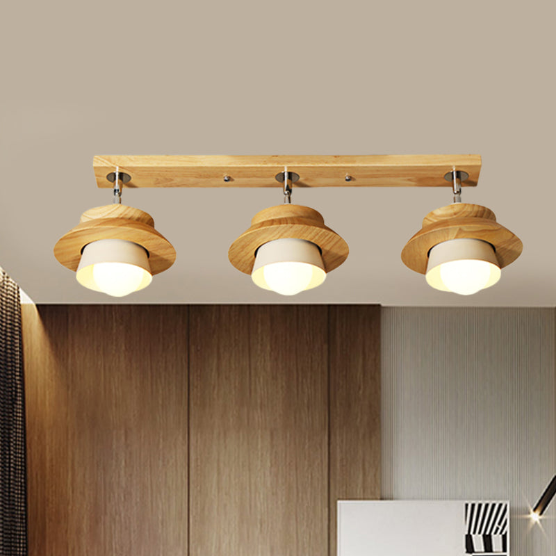 Dual Cap Shade Swivelable Flush Mount Nordic Wooden 3-Light White Semi Ceiling Lamp for Sitting Room White Clearhalo 'Ceiling Lights' 'Close To Ceiling Lights' 'Close to ceiling' 'Semi-flushmount' Lighting' 1459478