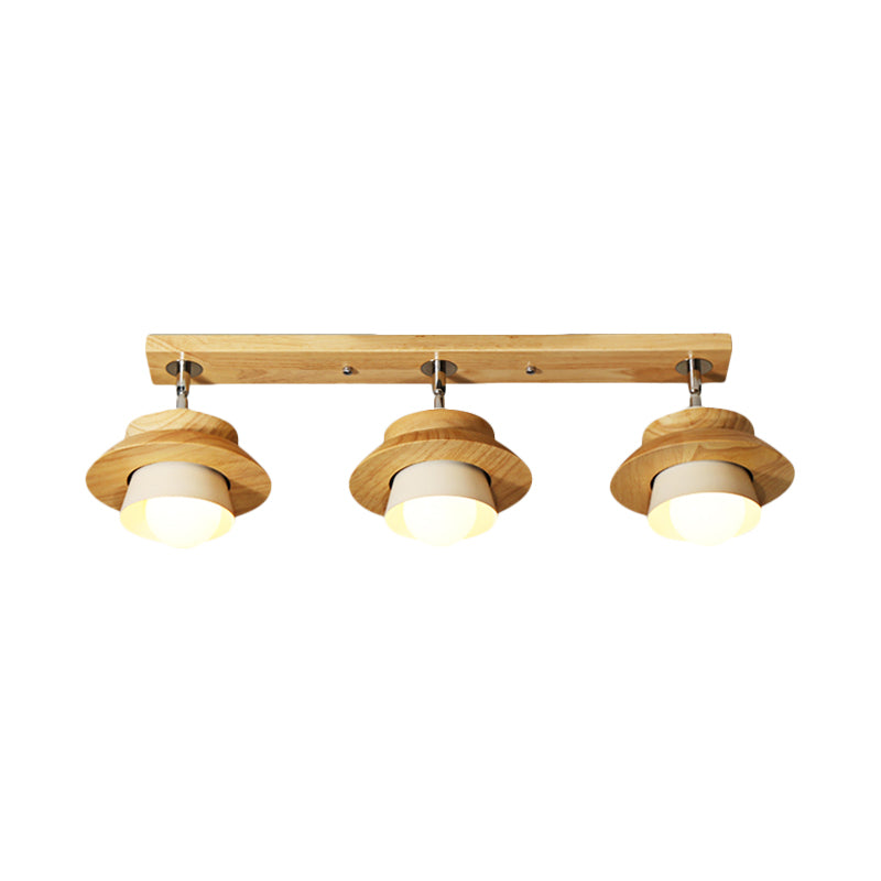 Dual Cap Shade Swivelable Flush Mount Nordic Wooden 3-Light White Semi Ceiling Lamp for Sitting Room Clearhalo 'Ceiling Lights' 'Close To Ceiling Lights' 'Close to ceiling' 'Semi-flushmount' Lighting' 1459481