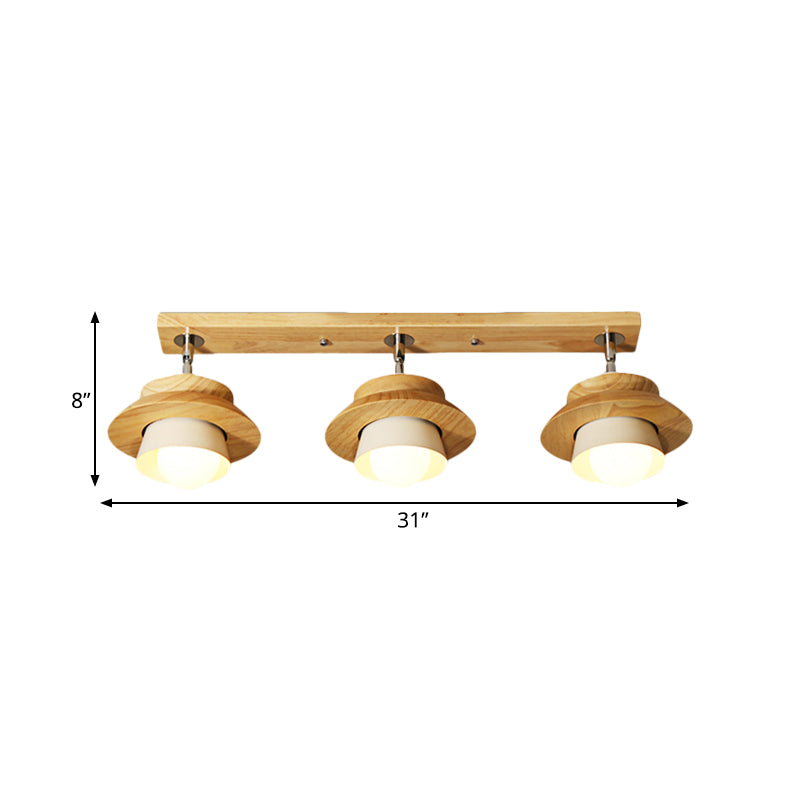 Dual Cap Shade Swivelable Flush Mount Nordic Wooden 3-Light White Semi Ceiling Lamp for Sitting Room Clearhalo 'Ceiling Lights' 'Close To Ceiling Lights' 'Close to ceiling' 'Semi-flushmount' Lighting' 1459482