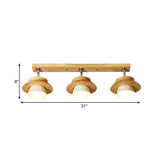 Dual Cap Shade Swivelable Flush Mount Nordic Wooden 3-Light White Semi Ceiling Lamp for Sitting Room Clearhalo 'Ceiling Lights' 'Close To Ceiling Lights' 'Close to ceiling' 'Semi-flushmount' Lighting' 1459482