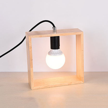 Simple Bare Bulb Design Table Light Wood 1 Bulb Bedside Nightstand Lamp with Square Frame Wood Clearhalo 'Lamps' 'Table Lamps' Lighting' 1459488