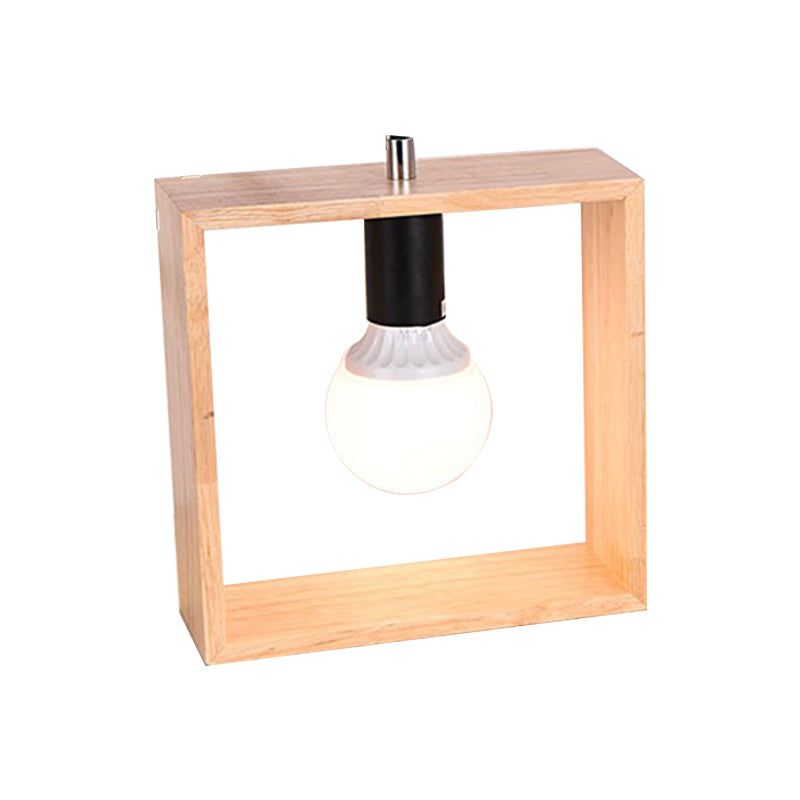 Simple Bare Bulb Design Table Light Wood 1 Bulb Bedside Nightstand Lamp with Square Frame Clearhalo 'Lamps' 'Table Lamps' Lighting' 1459491