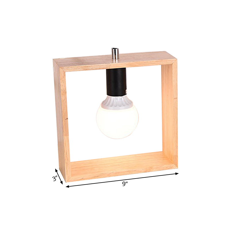 Simple Bare Bulb Design Table Light Wood 1 Bulb Bedside Nightstand Lamp with Square Frame Clearhalo 'Lamps' 'Table Lamps' Lighting' 1459492