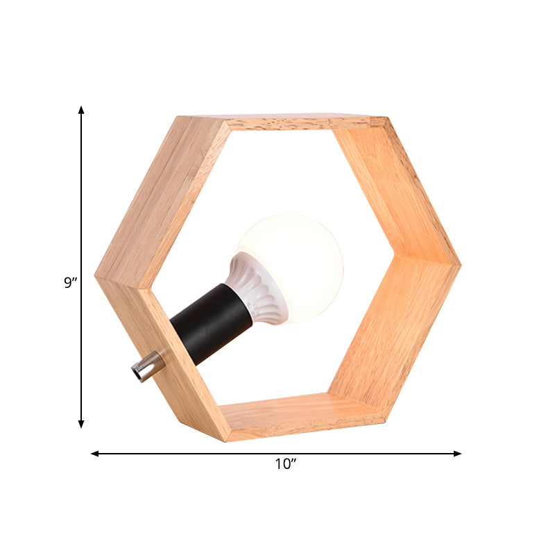 Wooden Hexagon Night Stand Light Minimalist Single Table Lighting with Naked Bulb Design Clearhalo 'Lamps' 'Table Lamps' Lighting' 1459497