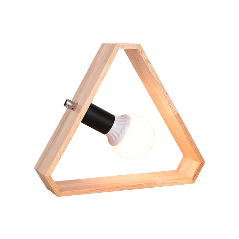 1 Head Bedroom Table Lamp Simplicity Beige Night Light with Triangular Wood Frame Clearhalo 'Lamps' 'Table Lamps' Lighting' 1459501