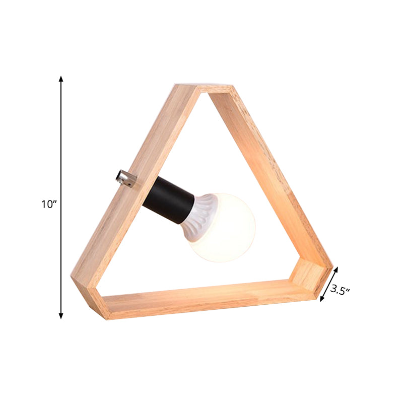 1 Head Bedroom Table Lamp Simplicity Beige Night Light with Triangular Wood Frame Clearhalo 'Lamps' 'Table Lamps' Lighting' 1459502