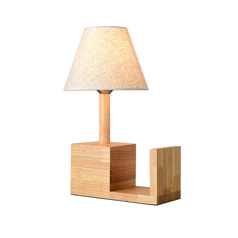 Modern Empire Shade Fabric Table Light 1 Bulb Nightstand Lamp with Bookshelf Design in Beige Clearhalo 'Lamps' 'Table Lamps' Lighting' 1459511