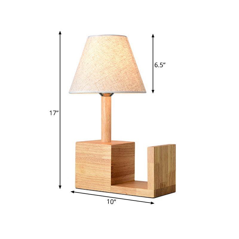 Modern Empire Shade Fabric Table Light 1 Bulb Nightstand Lamp with Bookshelf Design in Beige Clearhalo 'Lamps' 'Table Lamps' Lighting' 1459512