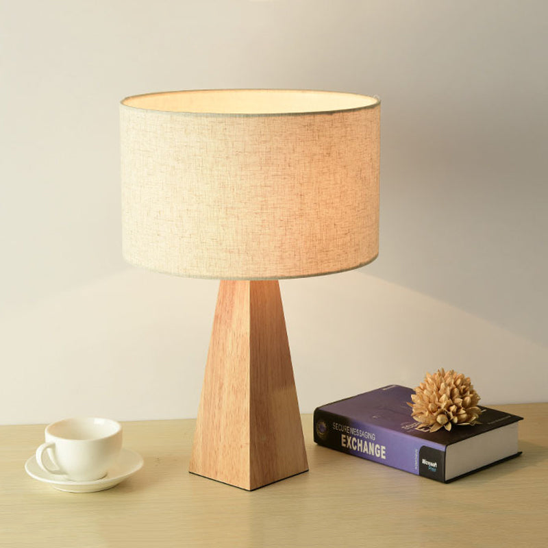 Prismatic Wooden Table Lamp Modernist 1 Light Beige Night Light with White Fabric Lamp Shade Clearhalo 'Lamps' 'Table Lamps' Lighting' 1459524