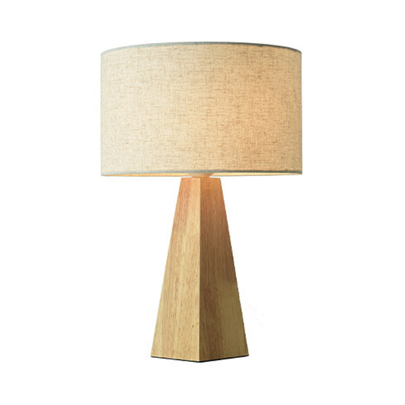 Prismatic Wooden Table Lamp Modernist 1 Light Beige Night Light with White Fabric Lamp Shade Clearhalo 'Lamps' 'Table Lamps' Lighting' 1459525