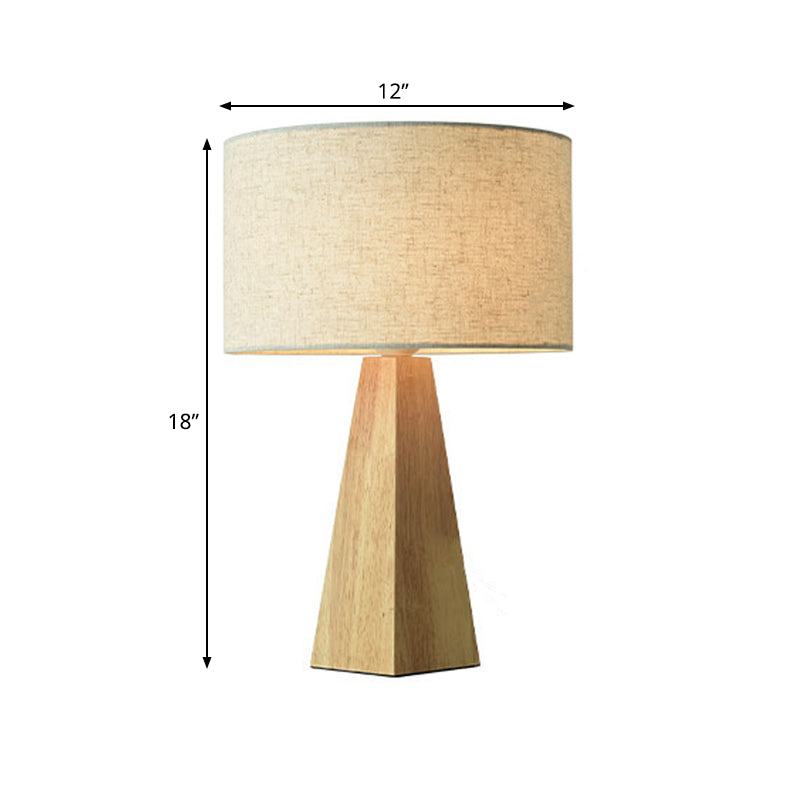 Prismatic Wooden Table Lamp Modernist 1 Light Beige Night Light with White Fabric Lamp Shade Clearhalo 'Lamps' 'Table Lamps' Lighting' 1459527