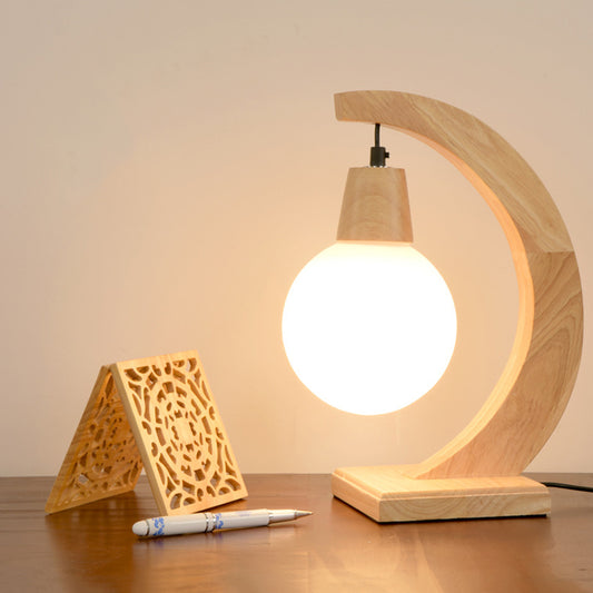 Nordic Arch Table Light Wood 1 Head Bedroom Night Stand Lamp with Ball Cream Frosted Glass Shade Wood Clearhalo 'Lamps' 'Table Lamps' Lighting' 1459533