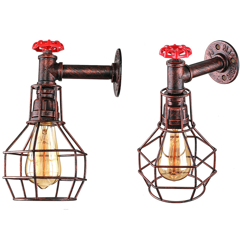 Globe Caged Corridor Wall Light Sconce with Valve Deco Vintage Metal 1 Light Black/Bronze Wall Lamp Clearhalo 'Art deco wall lights' 'Cast Iron' 'Glass' 'Industrial wall lights' 'Industrial' 'Middle century wall lights' 'Modern' 'Rustic wall lights' 'Tiffany' 'Traditional wall lights' 'Wall Lamps & Sconces' 'Wall Lights' Lighting' 145957