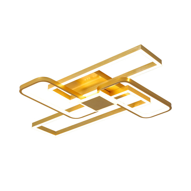Gold Crisscrossed Rectangle Flush Light Modernist Acrylic 20.5"/34" Wide LED Surface Ceiling Lamp in Warm/White Light Clearhalo 'Ceiling Lights' 'Close To Ceiling Lights' 'Close to ceiling' 'Flush mount' Lighting' 1459601