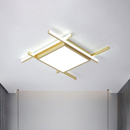 Aluminum Square Flush-Mount Light Fixture Modernism Gold Finish 18"/23" Wide LED Ceiling Lighting in Warm/White Light Gold Clearhalo 'Ceiling Lights' 'Close To Ceiling Lights' 'Close to ceiling' 'Flush mount' Lighting' 1459628