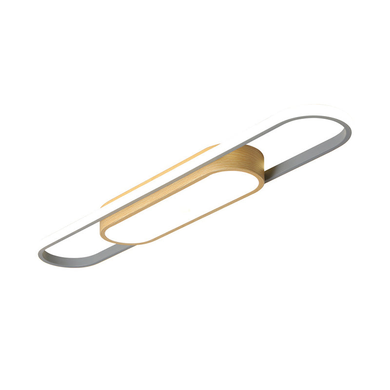 16"/23.5"/31.5" L LED Doorway Flush Mount Modern White Flushmount Ceiling Lamp with Dual Ellipse Wood Frame, Warm/White Light Clearhalo 'Ceiling Lights' 'Close To Ceiling Lights' 'Close to ceiling' 'Flush mount' Lighting' 1459656