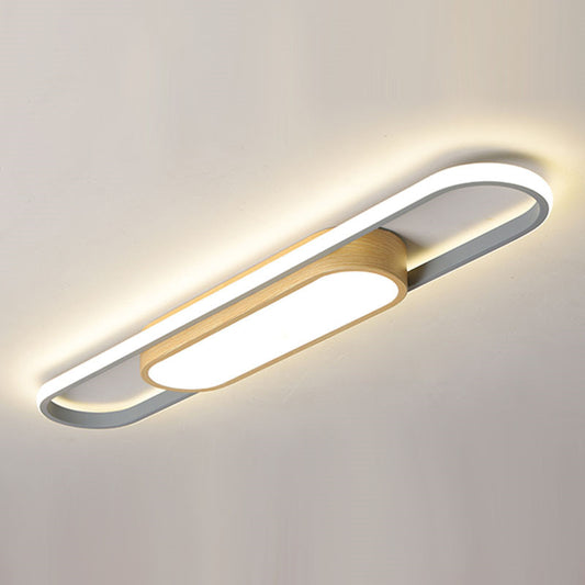 16"/23.5"/31.5" L LED Doorway Flush Mount Modern White Flushmount Ceiling Lamp with Dual Ellipse Wood Frame, Warm/White Light Clearhalo 'Ceiling Lights' 'Close To Ceiling Lights' 'Close to ceiling' 'Flush mount' Lighting' 1459657