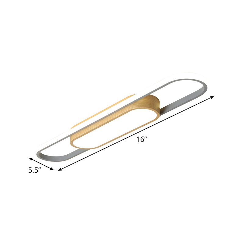 16"/23.5"/31.5" L LED Doorway Flush Mount Modern White Flushmount Ceiling Lamp with Dual Ellipse Wood Frame, Warm/White Light Clearhalo 'Ceiling Lights' 'Close To Ceiling Lights' 'Close to ceiling' 'Flush mount' Lighting' 1459658