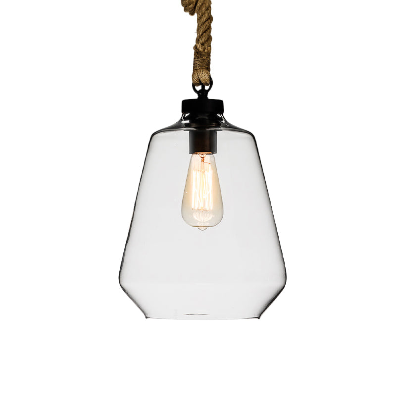 Clear Glass Tapered Suspension Light with Adjustable Rope Industrial 1 Light Kitchen Pendant Lighting Clearhalo 'Ceiling Lights' 'Close To Ceiling Lights' 'Glass shade' 'Glass' 'Industrial Pendants' 'Industrial' 'Middle Century Pendants' 'Pendant Lights' 'Pendants' 'Tiffany' Lighting' 145969