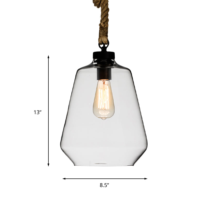 Clear Glass Tapered Suspension Light with Adjustable Rope Industrial 1 Light Kitchen Pendant Lighting Clearhalo 'Ceiling Lights' 'Close To Ceiling Lights' 'Glass shade' 'Glass' 'Industrial Pendants' 'Industrial' 'Middle Century Pendants' 'Pendant Lights' 'Pendants' 'Tiffany' Lighting' 145970