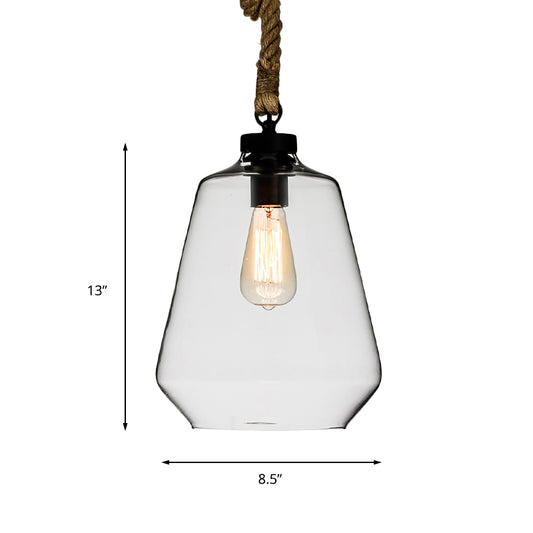 Clear Glass Tapered Suspension Light with Adjustable Rope Industrial 1 Light Kitchen Pendant Lighting Clearhalo 'Ceiling Lights' 'Close To Ceiling Lights' 'Glass shade' 'Glass' 'Industrial Pendants' 'Industrial' 'Middle Century Pendants' 'Pendant Lights' 'Pendants' 'Tiffany' Lighting' 145970