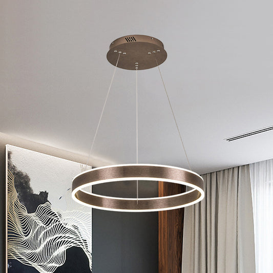 Modern Elegant LED Chandelier Acrylic Coffee 1/2/3-Tier Loop Pendant Lighting with Height Adjustable Design, Warm/White Light Clearhalo 'Ceiling Lights' 'Chandeliers' 'Modern Chandeliers' 'Modern' Lighting' 1459710