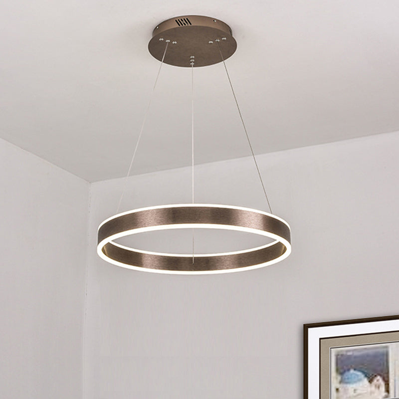 Modern Elegant LED Chandelier Acrylic Coffee 1/2/3-Tier Loop Pendant Lighting with Height Adjustable Design, Warm/White Light Coffee 1 Tier Clearhalo 'Ceiling Lights' 'Chandeliers' 'Modern Chandeliers' 'Modern' Lighting' 1459711
