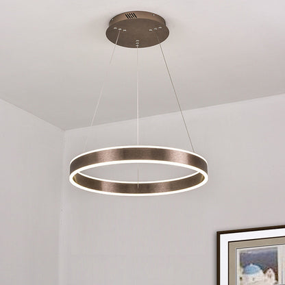 Modern Elegant LED Chandelier Acrylic Coffee 1/2/3-Tier Loop Pendant Lighting with Height Adjustable Design, Warm/White Light Coffee 1 Tier Clearhalo 'Ceiling Lights' 'Chandeliers' 'Modern Chandeliers' 'Modern' Lighting' 1459711