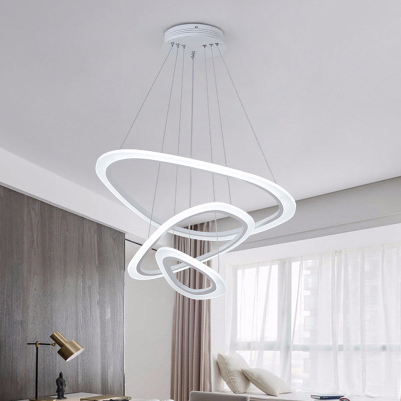 2/3-Tier Triangular Lounge Chandelier Acrylic Minimalism LED Hanging Pendant Light in Warm/White Light Clearhalo 'Ceiling Lights' 'Chandeliers' 'Modern Chandeliers' 'Modern' Lighting' 1459732