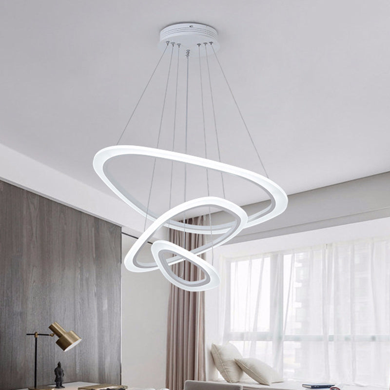 2/3-Tier Triangular Lounge Chandelier Acrylic Minimalism LED Hanging Pendant Light in Warm/White Light Clearhalo 'Ceiling Lights' 'Chandeliers' 'Modern Chandeliers' 'Modern' Lighting' 1459732