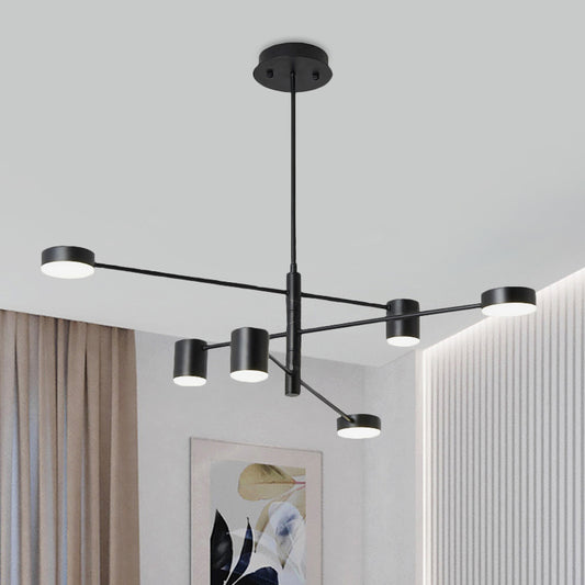 Black/White 3/4-Tier Straight Arm Pendant Modern Iron 6/8 Bulbs LED Chandelier Light in Warm/White Light with Rotatable Design, 23.5"/27" W Clearhalo 'Ceiling Lights' 'Chandeliers' 'Modern Chandeliers' 'Modern' Lighting' 1459735