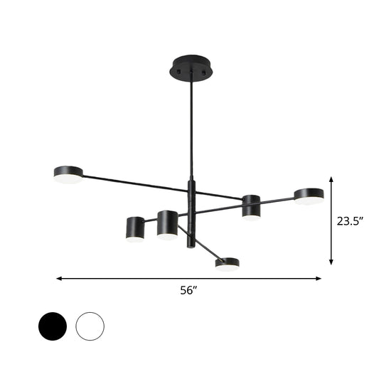 Black/White 3/4-Tier Straight Arm Pendant Modern Iron 6/8 Bulbs LED Chandelier Light in Warm/White Light with Rotatable Design, 23.5"/27" W Clearhalo 'Ceiling Lights' 'Chandeliers' 'Modern Chandeliers' 'Modern' Lighting' 1459739