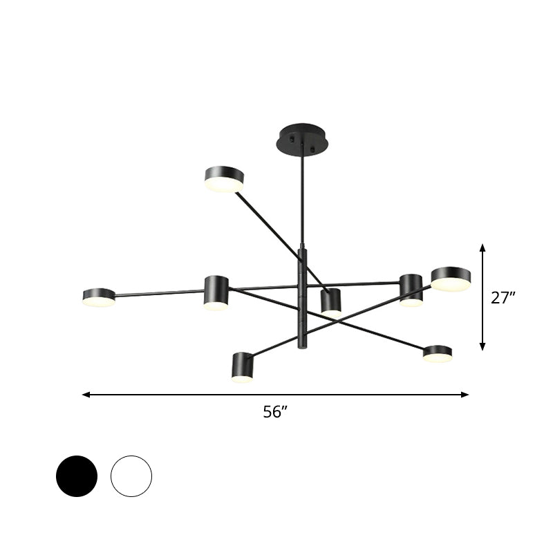 Black/White 3/4-Tier Straight Arm Pendant Modern Iron 6/8 Bulbs LED Chandelier Light in Warm/White Light with Rotatable Design, 23.5"/27" W Clearhalo 'Ceiling Lights' 'Chandeliers' 'Modern Chandeliers' 'Modern' Lighting' 1459744