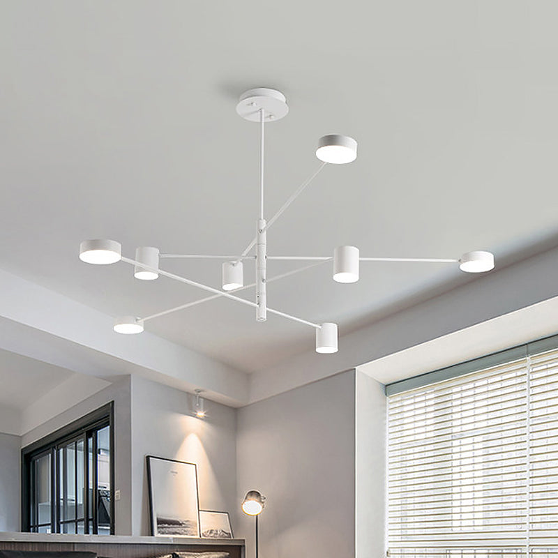 Black/White 3/4-Tier Straight Arm Pendant Modern Iron 6/8 Bulbs LED Chandelier Light in Warm/White Light with Rotatable Design, 23.5"/27" W Clearhalo 'Ceiling Lights' 'Chandeliers' 'Modern Chandeliers' 'Modern' Lighting' 1459749