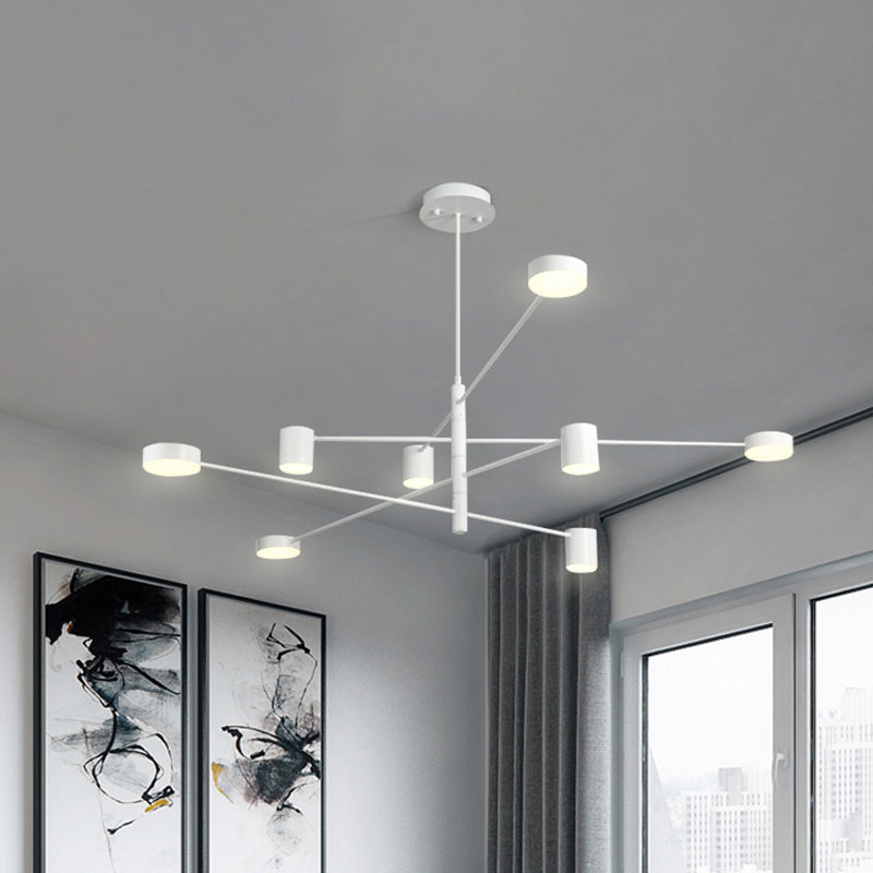 Black/White 3/4-Tier Straight Arm Pendant Modern Iron 6/8 Bulbs LED Chandelier Light in Warm/White Light with Rotatable Design, 23.5"/27" W White 27" Clearhalo 'Ceiling Lights' 'Chandeliers' 'Modern Chandeliers' 'Modern' Lighting' 1459750