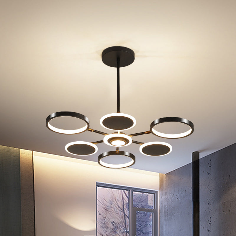 Adjustable Loop Metal Chandelier Lamp Contemporary Black/Gold 6 Bulbs LED Ceiling Pendant Light for Dining Room Black Clearhalo 'Ceiling Lights' 'Chandeliers' 'Modern Chandeliers' 'Modern' Lighting' 1459754