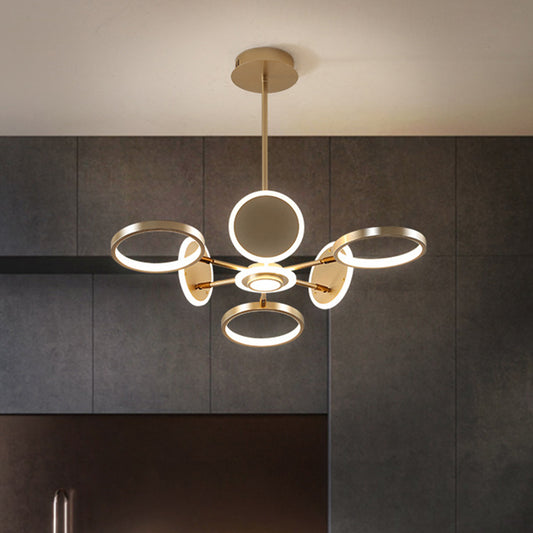 Adjustable Loop Metal Chandelier Lamp Contemporary Black/Gold 6 Bulbs LED Ceiling Pendant Light for Dining Room Gold Clearhalo 'Ceiling Lights' 'Chandeliers' 'Modern Chandeliers' 'Modern' Lighting' 1459759
