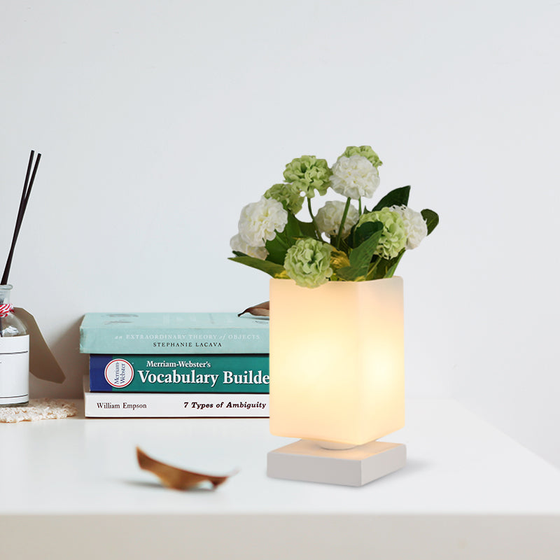 Art Deco Cone/Rectangle Night Lamp White Glass LED Nightstand Lighting with Flower Decoration for Bedroom Clearhalo 'Lamps' 'Table Lamps' Lighting' 1459763