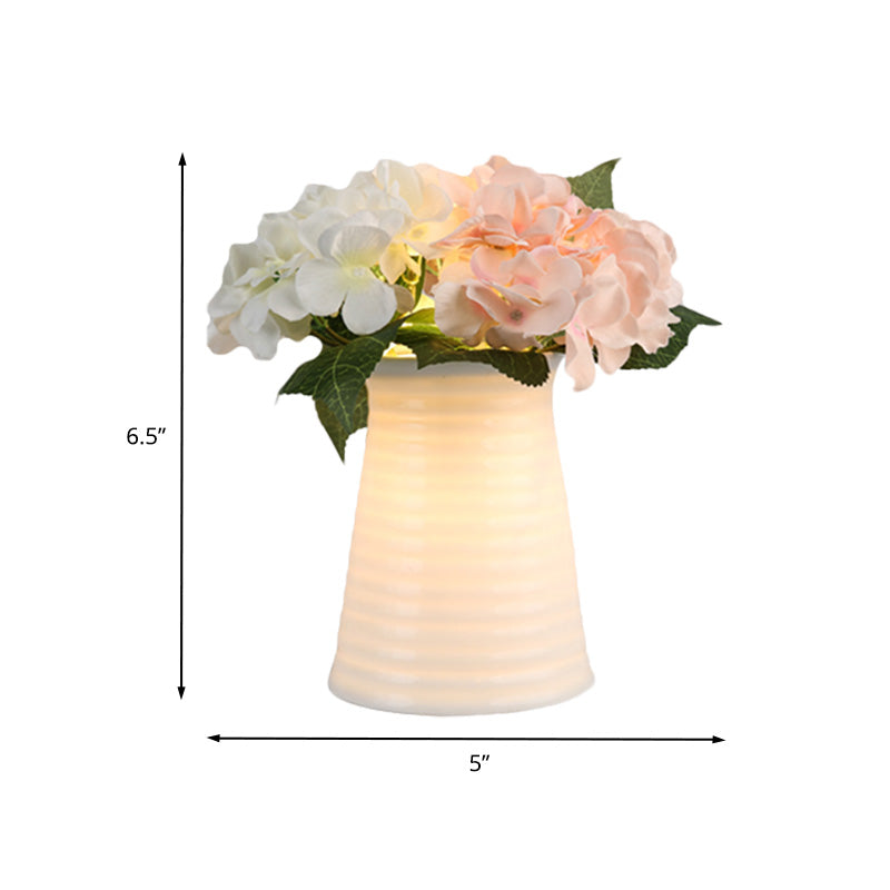 Art Deco Cone/Rectangle Night Lamp White Glass LED Nightstand Lighting with Flower Decoration for Bedroom Clearhalo 'Lamps' 'Table Lamps' Lighting' 1459770