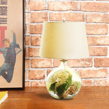 Fabric White Nightstand Light Tapered 1-Light Industrial Night Lamp with Flower and Rattan Ball Decor White Clearhalo 'Lamps' 'Table Lamps' Lighting' 1459771