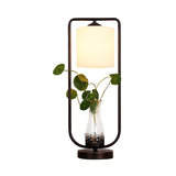1-Light Cylinder Night Light Industrial Black White Glass Table Lamp with Cage and Vase Clearhalo 'Lamps' 'Table Lamps' Lighting' 1459783