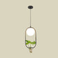 Opal Glass Globe Pendant Light Loft 1 Head Living Room Hanging Lamp in Black/Grey/Gold with Oblong Cage and Plant Cup Clearhalo 'Art Deco Pendants' 'Black' 'Cast Iron' 'Ceiling Lights' 'Ceramic' 'Crystal' 'Industrial Pendants' 'Industrial' 'Metal' 'Middle Century Pendants' 'Pendant Lights' 'Pendants' 'Rustic Pendants' 'Tiffany' Lighting' 1459811