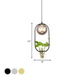 Industrial Global Hanging Ceiling Light 1 Bulb Smoke Gray Glass Pendant Lamp in Black/Grey/Gold with Oval Cage and Plant Cup Clearhalo 'Art Deco Pendants' 'Black' 'Cast Iron' 'Ceiling Lights' 'Ceramic' 'Crystal' 'Industrial Pendants' 'Industrial' 'Metal' 'Middle Century Pendants' 'Pendant Lights' 'Pendants' 'Rustic Pendants' 'Tiffany' Lighting' 1459823