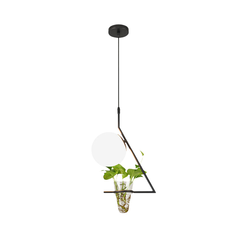 Farmhouse Ball Suspension Pendant 1 Head Milk Glass Hanging Light Fixture in Black/Grey/Gold with Plant Cup Clearhalo 'Art Deco Pendants' 'Black' 'Cast Iron' 'Ceiling Lights' 'Ceramic' 'Crystal' 'Industrial Pendants' 'Industrial' 'Metal' 'Middle Century Pendants' 'Pendant Lights' 'Pendants' 'Rustic Pendants' 'Tiffany' Lighting' 1459877