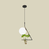 Farmhouse Ball Suspension Pendant 1 Head Milk Glass Hanging Light Fixture in Black/Grey/Gold with Plant Cup Clearhalo 'Art Deco Pendants' 'Black' 'Cast Iron' 'Ceiling Lights' 'Ceramic' 'Crystal' 'Industrial Pendants' 'Industrial' 'Metal' 'Middle Century Pendants' 'Pendant Lights' 'Pendants' 'Rustic Pendants' 'Tiffany' Lighting' 1459878